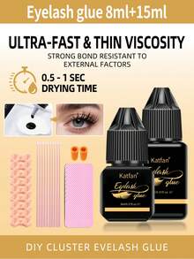 8ml/15ml 專業接睫毛膠，強效睫毛黏著劑，0.5-1秒快速乾燥，6-7週長效持久，DIY簇狀假睫毛家用睫毛膠，防水強效固定接睫毛膠 - 黑色 - 查看 14