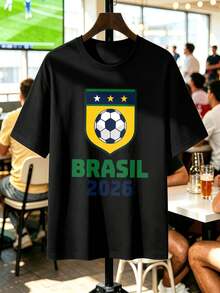 Herren-Fu?Ball-T-S HIR T Brasilien 2026 Im Premium-Baumwoll-Stil, Bequeme Passform, L?Ssiger Look, Einzigartiger Grafikdruck - 黑色 - 查看 2