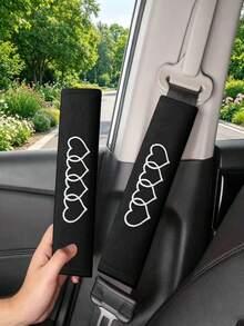 2Pcs Heart Pattern Car Seat Belt Covers, Soft Seatbelt Shoulder Strap Pads, Anti-Strangulation Car Interior Accessories For Women - Embroidered Shoulder Pads - View 3