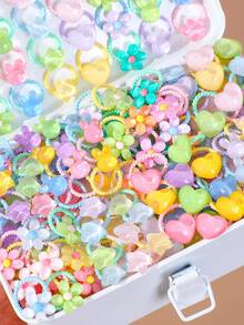 40 piezas de ligas para el cabello de cristal transparente multicolor con diseños de flor, conejo, corazón y estrella, elásticas, duraderas, no dañinas, pequeñas bandas de goma, accesorios para el cabello versátiles y de moda para uso diario - Multicolor - Ver 6