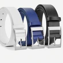 1pc/3pcs White K-Color Rectangular Double-Sided Wide Buckle Men's Belt - Navy Blue - View 12