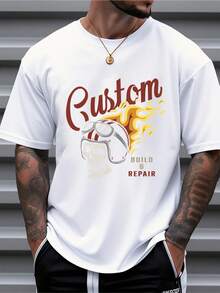 Men's Pure Cotton Short-Sleeved T-Shirt Custom Build & Repair Helmet Flame Print Casual Loose Fit Tee - White - View 1