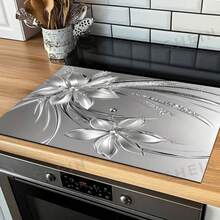 1pc/2pcs Diatomaceous Earth Silver Metallic Floral Rhinestone Stove Top Cover Mat, Non-Slip Heat-Resistant Waterproof Pad, Suitable For Kitchen Countertop And Washing Machine Surface - Multicolor - View 1