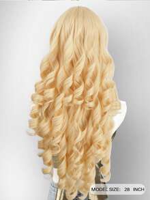 28 Inch Blonde Spiral Curly Synthetic Wig With Bangs, Long Heat-Resistant Full Wig For Women, Natural Cosplay And Daily Party Wig - Gold - View 5
