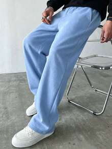 1pc Boys Loose Fit Thermal Lined Thick Warm Straight Leg Sweatpants Spring Autumn Winter - Baby Blue - View 8