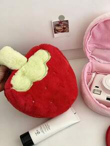 1pc Strawberry Plush Cosmetic Bag, Niche Travel Handheld Large Capacity Girly Jewelry & Sundries Storage Pouch, Cute Accessory - View 10