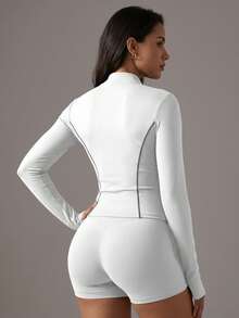 Soyun New Night Running Reflective Outdoor Sports Yoga Quick Drying Anti Fuzzing Jacket, Thumb Pocket Stand Up Collar Design, Daily Casual - White - View 2
