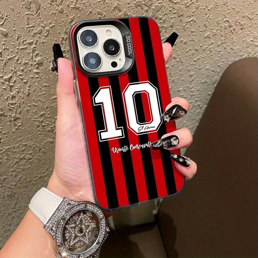 [Ships From Germany/France/Spain/Italy] Phone Case - New Barcelona 10 Red And Black Striped Design, Metal Acrylic Material, Stylish Modern Thickened Shockproof Frosted Back Cover, Compatible With 11/12/13/14/15/16/17 Pro/Max/Plus/Air And Galaxy S21-S26 Ultra – XM13/14/15 Pro/Ultra - 1 Image - View 1