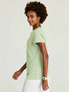 Women's Summer Round Neck T-Shirt, Fashionable Commuter Work Uniform, Comfortable Casual Top - Mint Green - View 3