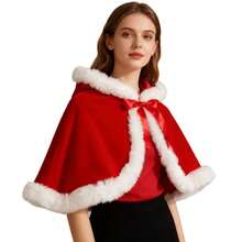 Selendang Natal Wanita - Merah & Hijau, Bahan Fleece Tebal, Model Berkerudung, Dapat Dicuci dengan Mesin, Hangat & Tahan Angin, Cocok untuk Pesta Liburan, Pertunjukan Panggung, Pertemuan Keluarga, Pakaian Rumahan, Desain Berkualitas, 100% Poliester - MultiWarna - View 4