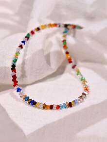 1pc Fashionable Colorful Triangle Geometric Pattern Crystal Collarbone Necklace, Minimalist & Unique, Suitable For Women's Daily Wear, Party, Gathering, Vacation And Travel - Multicolor - View 9