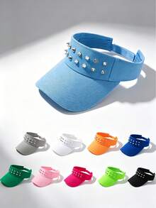 1pc New Rivet Design Fashion Versatile Baseball Cap, Sparkling Fabric Rhinestone Decor, Party Wear,Summer,Beach,Hat - Multicolor - View 12