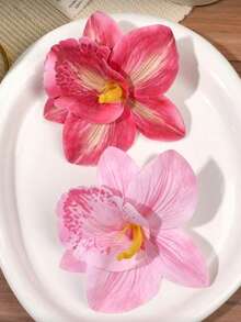 2件/1件 女款 12.2cm/4.80in 海灘花朵紅粉色人造花髮夾，時尚百搭高級優雅極簡純色側夾，浴室髮飾，適合日常外出、休閒、派對、通勤、海灘度假、紮髮、馬尾、盤髮、洗臉、沐浴、化妝、搭配衣著、髮飾、髮配件、抓夾 - 彩色 - 查看 6