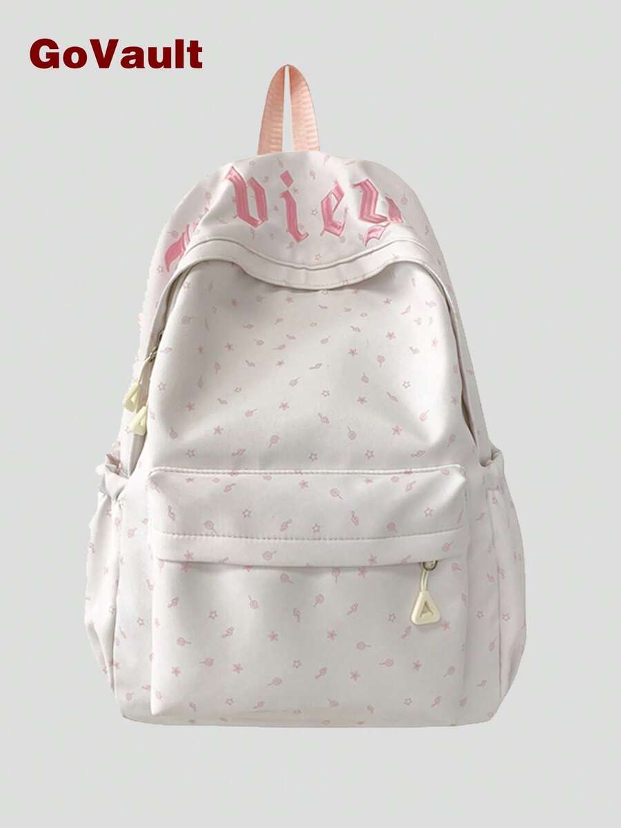 Mochila con patrón de estrellas dulces para niñas, mochila escolar ligera con múltiples bolsillos, mochila linda para uso diario y viajes, accesorio versátil esencial para la temporada de regreso a clases - Multicolor - Ver 1