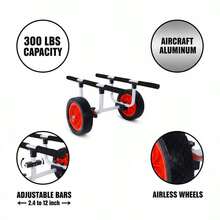 Wide Adjustable Canoe Carrier 12inch For Beach Sand Grass, Flatfree Wheels Boat Dolly Heavy Duty Kayak Trolley Adjustable Width Design Solid Tires Transport Tool-XY231180 - Default - View 3