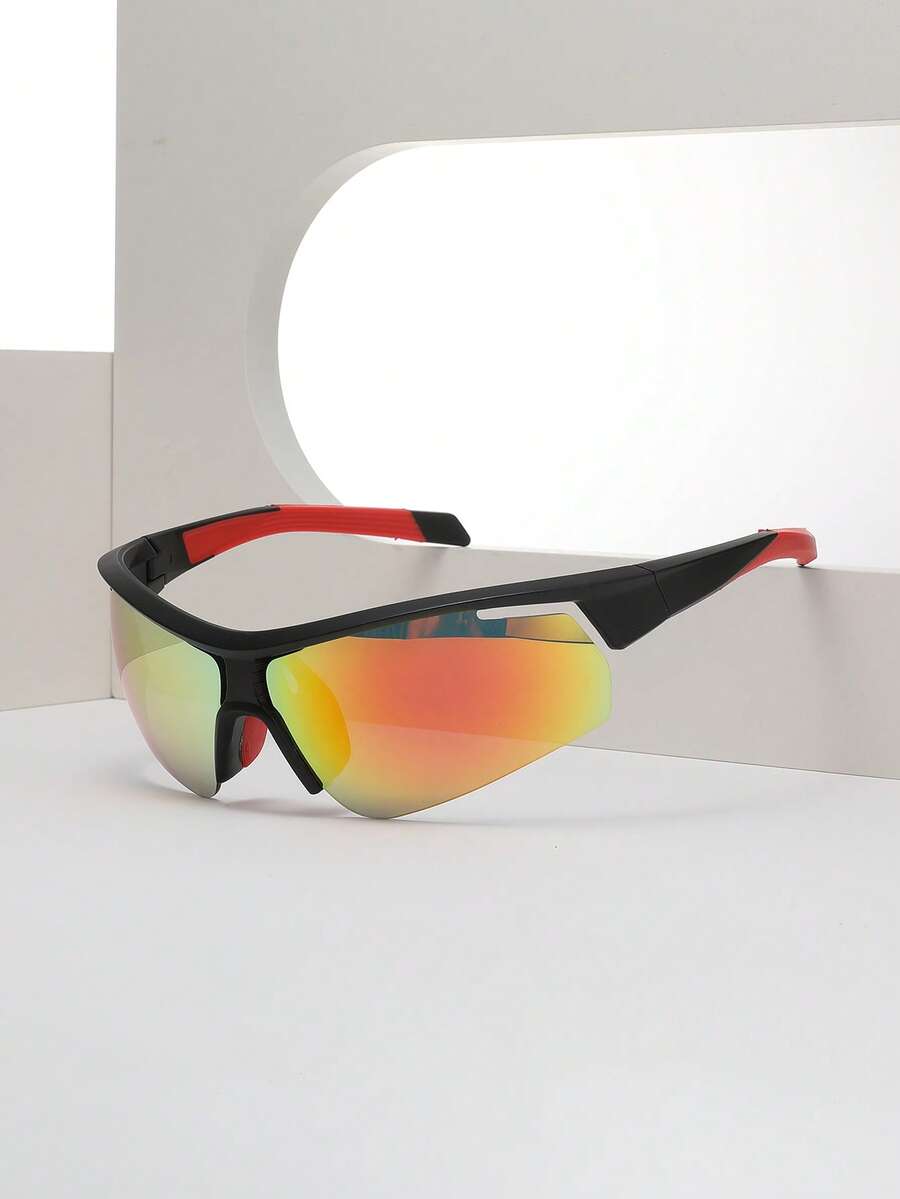 1 par de gafas de bicicleta de moda - Gafas deportivas unisex a prueba de viento, gafas de bicicleta de montaña a prueba de viento para deportes al aire libre - Negro y rojo - Ver 1