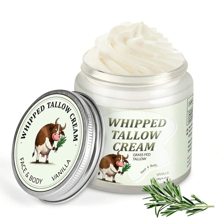 Crema de sebo de res alimentada con pasto – Batida para rostro y cuerpo; crema hidratante profundamente nutritiva para una piel suave y tersa. - sabor a vainilla - Ver 1