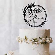 Personalized Christening Cake Topper With Floral Wreath / Custom Christening Cake Topper / Boho Style Floral God Bless Cake Topper / First Holy Communion - C-cake Label B - View 5