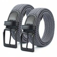 1PC Men's Braided Elastic Belt, Multi-Color Options, No Hole Design, Stretchable, Fashion Casual Golf Belt For Daily Wear - Grey - View 30