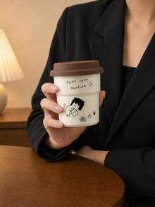 1 件卡通猫陶瓷咖啡杯，带硅胶盖的办公室拿铁杯，防漏，适合办公室和家庭使用，可微波炉加热，是返校最佳生日礼物 - 單杯+矽膠蓋(防漏) - 查看 10