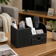 1pc Italian Luxury Vertical Striped PU Leather Drawer Organizer Box, Multi-Compartment Desktop Storage Holder, Suitable For Pens, Stationery, Remote Controls, Cosmetics, Keys, For Office And Bedroom Desktop Storage - View 9
