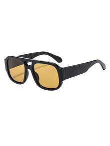 1 Pair Men's Black Double Bridge Square Frame American Retro Fashion Glasses - Black - View 2