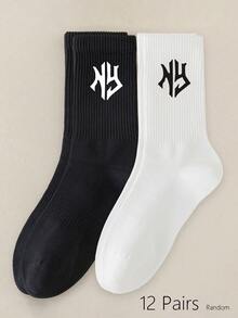 Calcetines de media caña para deportes al aire libre, combinación de colores negro y blanco, decoración con logotipo, tela transpirable y amigable con la piel, ajuste elástico antideslizante, adecuados para senderismo al aire libre, trote, cómodos y versátiles para todas las estaciones - Multicolor - Ver 10
