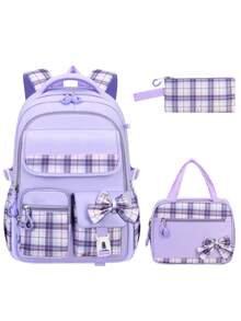 3pcs Bowknot DIY Girls Backpack Strap, Tote Bag And Pencil Case, Backpack For Travel, School, Work, Daily Use, Back To School Gift - A - View 17