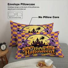 3-Piece Halloween Bedding Set (1 Duvet Cover + 2 Pillowcases), Featuring Halloween-Themed Design. Bedding Is Soft And Comfortable, Made With High-Definition Digital Printing Technology. Patterns Include Castles And Pumpkin Designs. No Fillers Included. Perfect For Bedroom, Dorm (Unisex) And Travel Use. - 4129+SJT+W - View 10