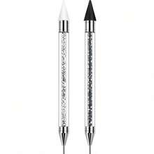 Rhinestone Pickup Pen, Double-Ended Rhinestone Gem Crystal Nail Pickup Wax Pen, Beaded Handle, Nail Art DIY Decoration Tool (Black & White) - Multicolor - View 11