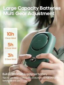 1pc Rechargeable 1800mAh Bladeless Mini Fan, Neck Hanging Hands-Free Fan With Adjustable Lanyard And Stand, Desktop Use, 3-Speed Wind, Battery Display, Camping, Beach, Travel Accessories, Back To School Season Outdoor Summer Air Cooler - Neck Fan - View 6