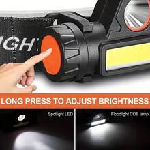 1 pieza Linterna frontal LED COB recargable magnética e impermeable para camping, pesca y minería al aire libre - lámpara de cabeza - Ver 3