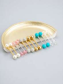 12pcs Set Minimalist Classic Stainless Steel Tongue Rings, Nipple Rings, Ball Studs, Body Jewelry Suitable For Women's Daily Wear - 12-piece Set - View 3