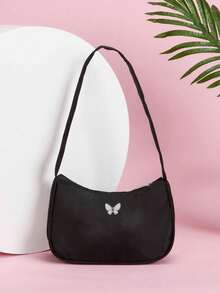 1pc Solid Color Nylon Zipper Butterfly Print Shoulder Underarm Bag. Minimalist And Fashionable, Suitable For Daily Use. Smooth Zipper, High-End Solid Color Matching, Also A Great Gift. - Multicolor - View 11