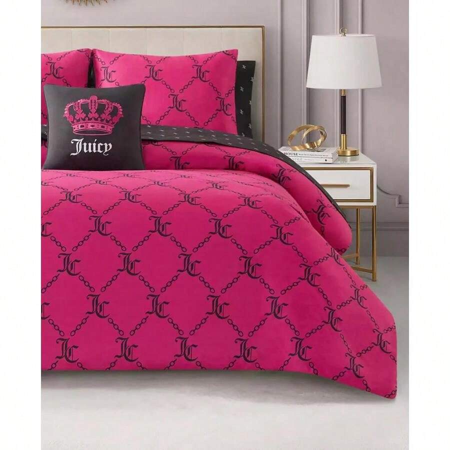 Juicy Couture Logo Link 6-Pc. Comforter Set | | Comforters - Hot Pink/ Black - View 1