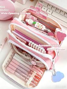 1 Pieza Estuche de Lápices de Gran Capacidad Rosa con Bolígrafo Aleatorio, Bolsa de Almacenamiento con Ventana Frontal, Regalo para Regreso a la Escuela & Cumpleaños.Regreso a la Escuela. - Multicolor - Ver 1