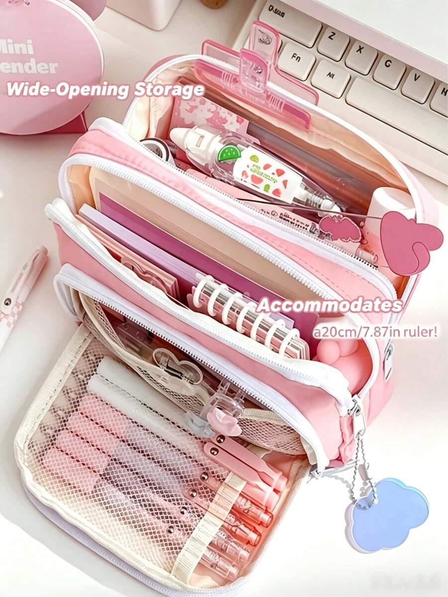 1 Pieza Estuche de Lápices de Gran Capacidad Rosa con Bolígrafo Aleatorio, Bolsa de Almacenamiento con Ventana Frontal, Regalo para Regreso a la Escuela & Cumpleaños.Regreso a la Escuela. - Multicolor - Ver 1