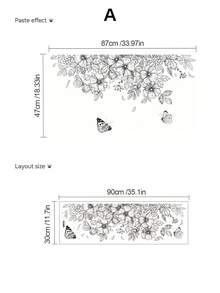 1 Piece Of Black And White Floral Series Wall Decal, Line-Drawing/Ink-Style Butterfly Decorative Sticker, Self-Adhesive And Removable For Bedroom Or Hallway Walls, Comes With An Artistic Feel, Perfect For Creating A Personalized Home Corner. - Wall Stickers - View 6
