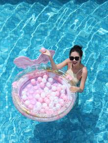 Transparent Pink Mermaid Pool Float Bed With Ball And Glitter, Inflatable Round Water Lounger For Adults, Cute Summer Pool Party Float - Multicolor - View 3