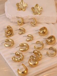 6-18Pcs Women's Fashion Elegant Metallic Multi- Earring Set, Suitable For Daily Casual Wear - Gold - View 2