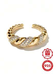 925 Sterling Silver Eternal Twisted Zirconia Open Ring, Luxury Unique Design For Women's Daily Wear - Unique Adjustable Ring - View 1