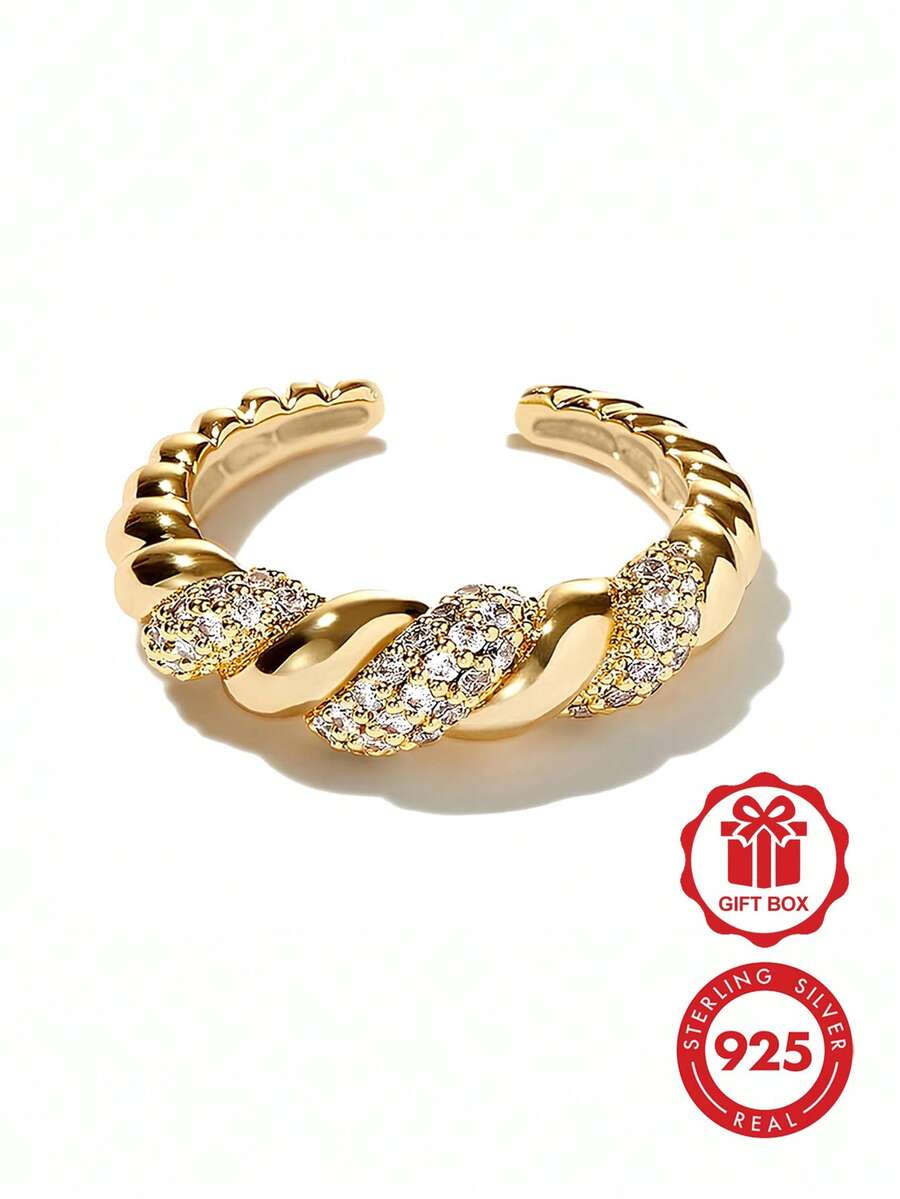 925 Sterling Silver Eternal Twisted Zirconia Open Ring, Luxury Unique Design For Women's Daily Wear - Unique Adjustable Ring - View 1