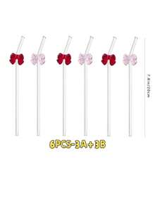 1/2/4/6 Stück gebogene Glasstrohhalme mit roter und rosa Schleifendekoration, geeignet für Bubble Tea, Milchshakes und Sommergetränke, elegante Dekoration für Strand, Hochzeit und Küche, ideales Urlaubsgeschenk für alle saisonalen Anlässe - Übersicht 15