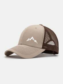 1pc Mountain Print Mesh Trucker Hat, Unisex Summer Breathable Quick-Dry Baseball Cap, Outdoor Sun Protection Adjustable Baseball Cap - Mountain Peak - View 4