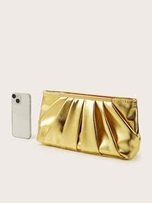 AIBBYDAR Women's Clutch Bag, Gold Fashion Elegant Pleated Bag, Gold Bag, Women's Handbag, Evening Bag, Portable Makeup Bag, Wallet, Business Commute, Crossbody Bag With Detachable Shoulder Strap, Wedding Season, Ball, Party, Holiday Gathering, Gift - Gold - View 5