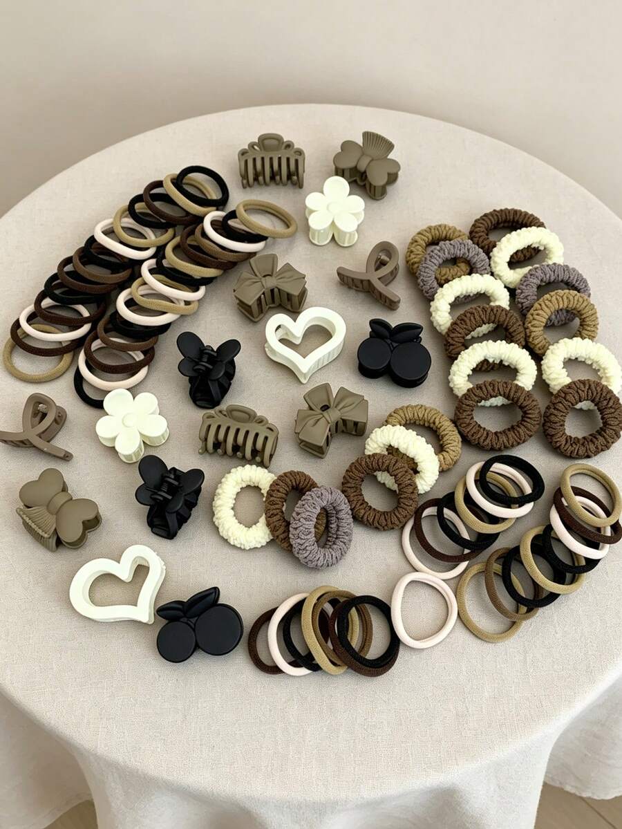 Random Select 120pcs Of Morandi Color Hair Accessories Suitable Daily Commuting, Dating,Chool, With A Grip On The Hair And Anti Slip Features Ponytail Hair Ties Elastics Rubber Bands