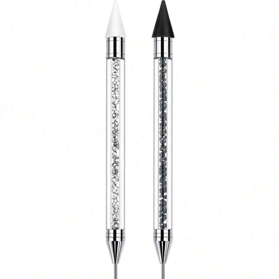 Rhinestone Pickup Pen, Double-Ended Rhinestone Gem Crystal Nail Pickup Wax Pen, Beaded Handle, Nail Art DIY Decoration Tool (Black & White) - Multicolor - View 1