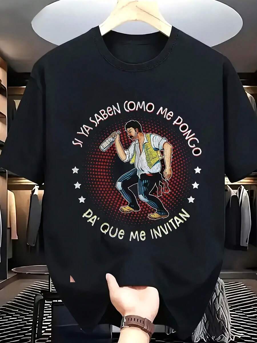 100 camisetas con estampado de una persona bebiendo cerveza, estilo casual, cómodas y transpirables, esenciales de verano para todas las estaciones, regalos de moda hip hop para familiares y amigos. - Negro - Ver 1