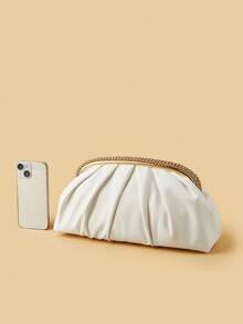 Dompet Clutch Polos Bergaya Vintage dengan Gesper, Tas Wanita Portabel Serbaguna Kapasitas Besar, Bahan PU Modis, Cocok untuk Pernikahan, Pesta, Acara Dansa, dan Makan Malam - Putih - View 6