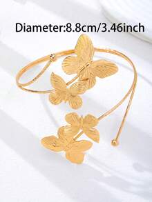 1 Pc Double Layer Butterfly Arm Cuff For Women, Gold Plated Textured 3D Butterfly Open Upper Arm Bracelet Statement Body Jewelry - Butterfly-shaped Armband - View 3